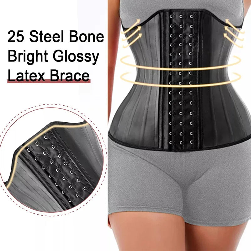 Entrenador de cintura de látex con 25 huesos de acero, corsé moldeador adelgazante de vientre para mujer, faja reductora con correa de modelado