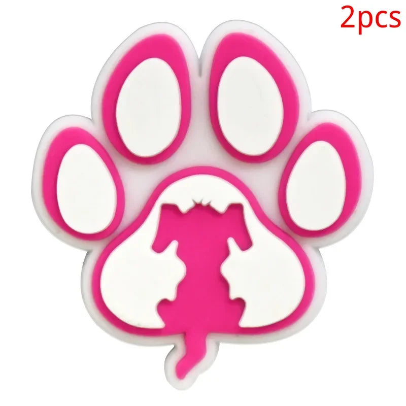 Bonita huella de pata de perro de dibujos animados, 2 uds., hebillas de PVC para zapatos, dijes, accesorios, decoraciones para zuecos, pulseras de zapatillas, regalo de fiesta DIY para niños