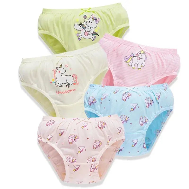 2/5/10 Uds bragas de algodón para niñas lindo gato unicornio Arco Iris varios patrones de dibujos animados calzoncillos para niñas ropa interior cómoda y suave para niños.