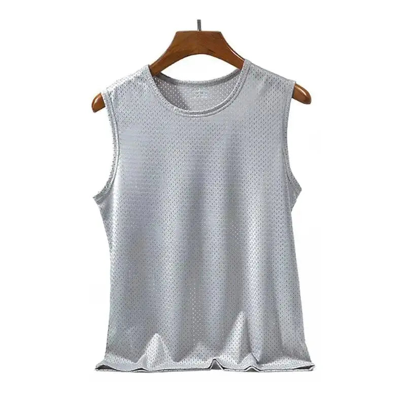 Camisetas sin mangas de malla de seda helada para hombre, camiseta sin mangas transparente para culturismo, chaleco de Fitness, camisetas musculosas de malla para hombre, 1 ud.