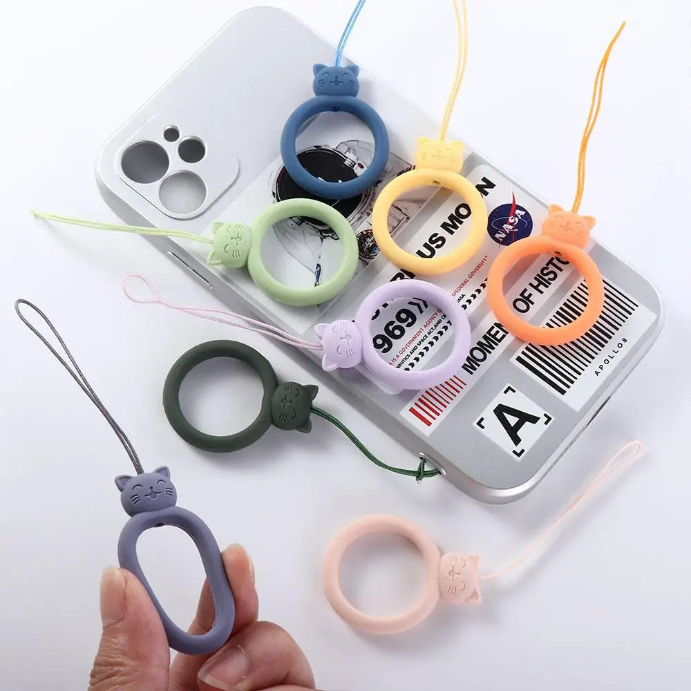 Cordón de anillo de silicona con forma de gato para teléfono móvil, colgante corto de dibujos animados, disco en U creativo, novedad