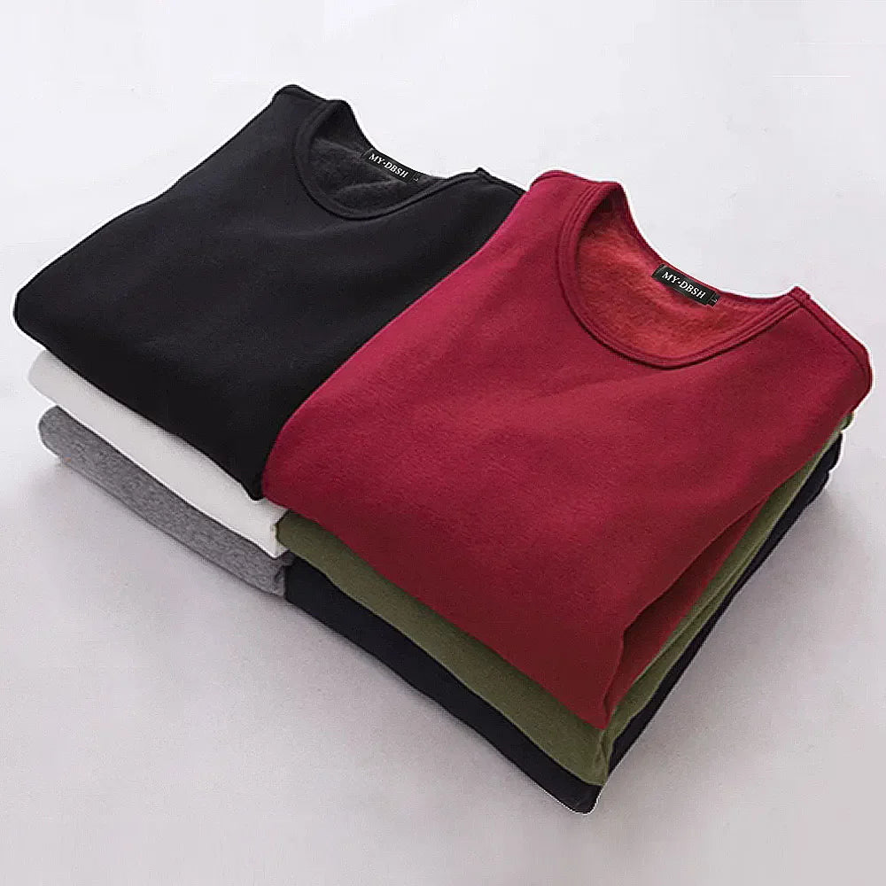 Camiseta térmica de manga larga para hombre, camisa de fondo de lana, camisa de cuello redondo, camiseta acolchada de terciopelo a la moda, invierno