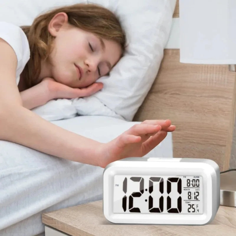 Reloj con alarma digital LED, retroiluminación, calendario de datos, reloj electrónico multifunción, reloj de mesa