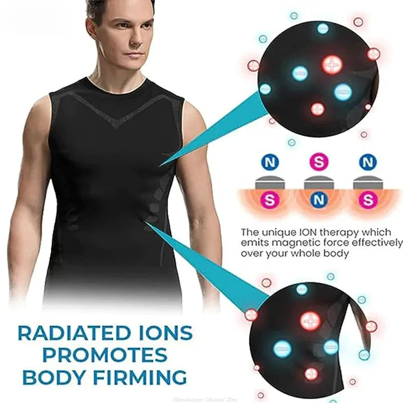 Chaleco adelgazante para hombre, camisa de compresión iónica, camiseta sin mangas moldeadora de cuerpo refrescante de seda helada, camisetas de Fitness de secado rápido con Control de barriga