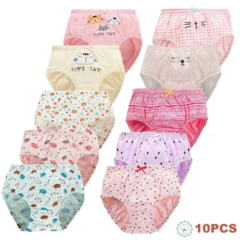 2/5/10 Uds bragas de algodón para niñas lindo gato unicornio Arco Iris varios patrones de dibujos animados calzoncillos para niñas ropa interior cómoda y suave para niños.