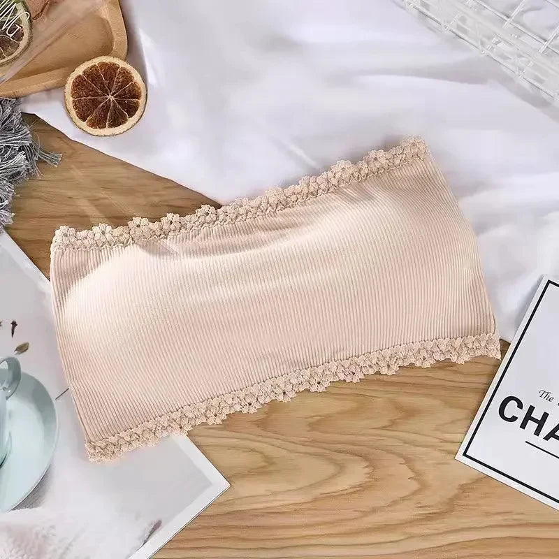 Sujetadores sin tirantes de verano para mujer, Tops sexis de encaje en la espalda para el pecho, ropa interior transpirable sin costuras, sujetador Invisible sólido para envolver el pecho