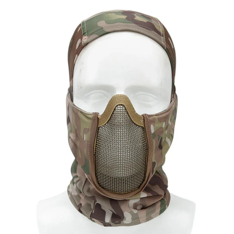 Pasamontañas Táctico de Malla para Airsoft y Paintball, Cubre Rostro Completo, Estilo Ninja, Capucha Metálica de Acero, Diseño Plegable