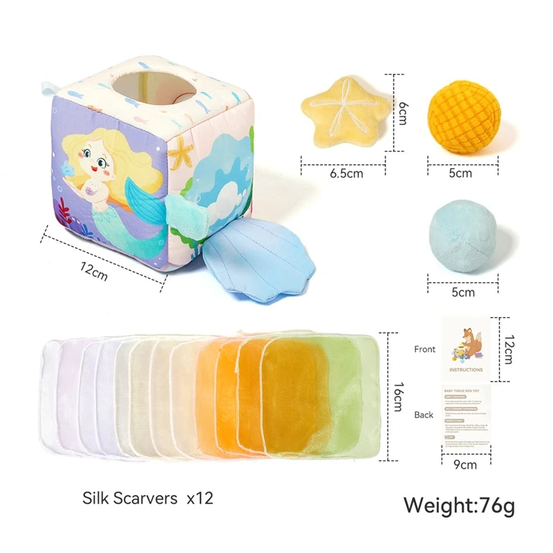 Juguete Montessori para bebé, caja de pañuelos mágicos de algodón, juego de mesa ocupado para ejercicio de los dedos, juguete educativo, juego de sonajero suave, libro de tela, regalo