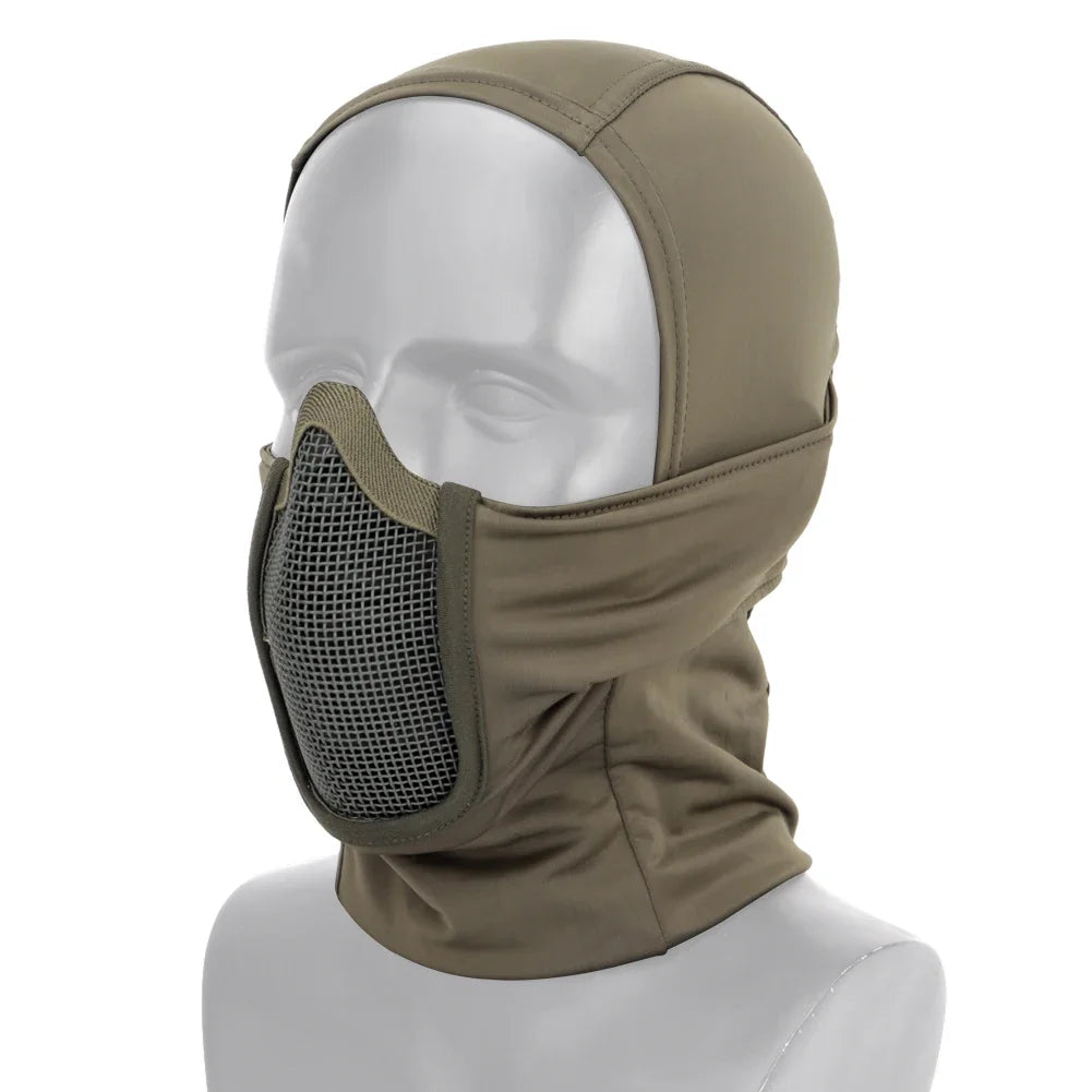 Pasamontañas Táctico de Malla para Airsoft y Paintball, Cubre Rostro Completo, Estilo Ninja, Capucha Metálica de Acero, Diseño Plegable
