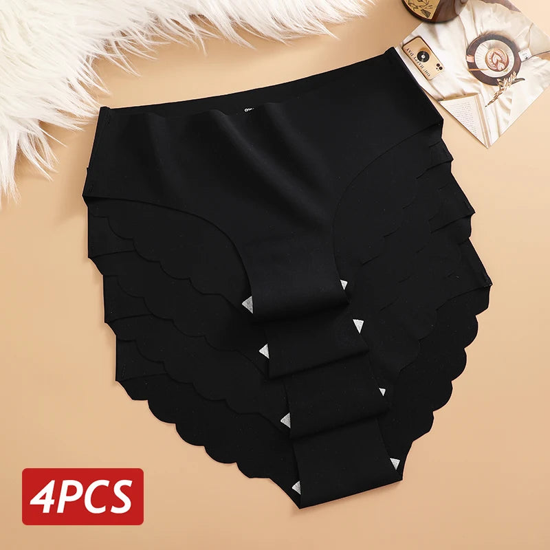 Braguitas de Seda de Hielo sin Costuras, 4 Piezas/Juego, Braguitas de Mujer de Color Sólido, Ropa Interior Elástica, Ultrafinas, sin Rastro, con Laterales Ondulados