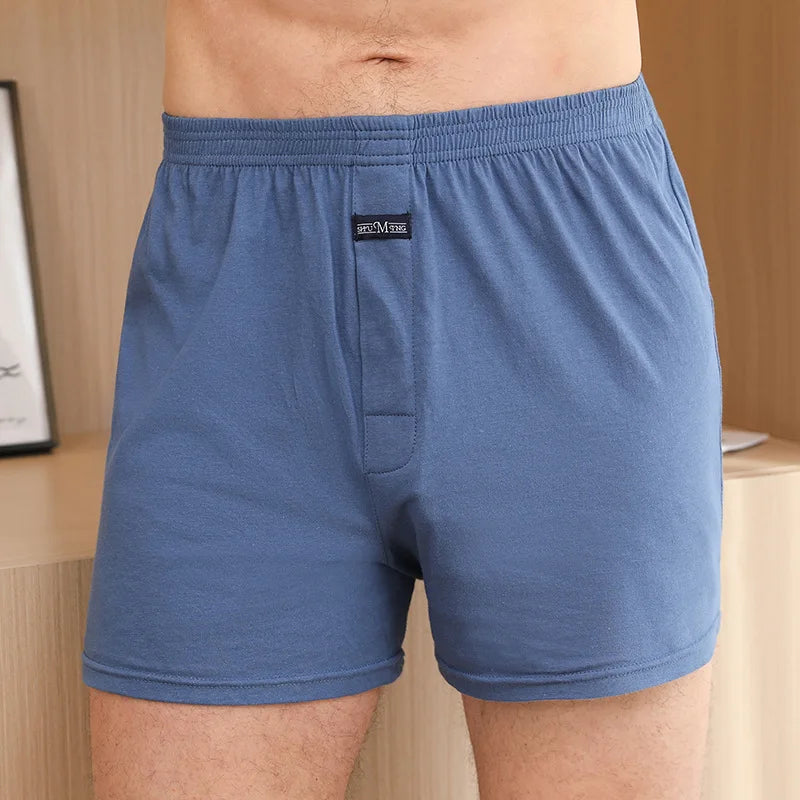 1 Uds. Ropa interior para hombre, pantalones Aro de algodón puro para dormir en casa, pantalones cortos holgados y transpirables de cintura alta para hombre, Boxers de cuatro esquinas