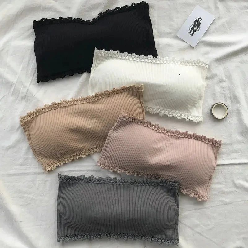 Sujetadores sin tirantes de verano para mujer, Tops sexis de encaje en la espalda para el pecho, ropa interior transpirable sin costuras, sujetador Invisible sólido para envolver el pecho