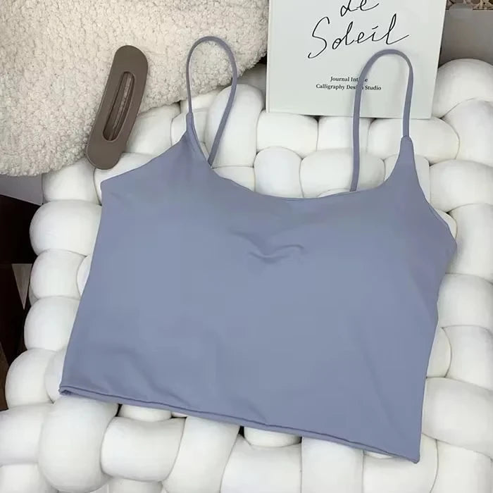 Top con sujetador de verano para mujer, Top corto de seda helada, Tops de tubo sin costuras, camisola, ropa interior, moda coreana, Bralette con relleno liso, chaleco