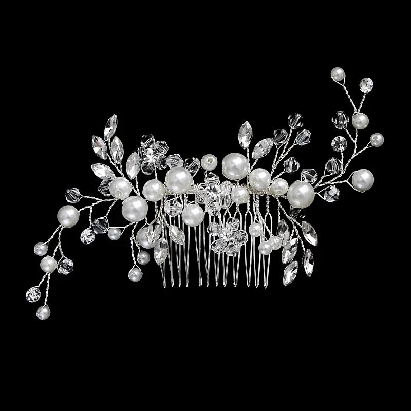 Nuevo peine de aleación de plata hecho a mano con perlas y diamantes de imitación, tocado de Metal a la moda, accesorio de joyería para el cabello elegante para mujer