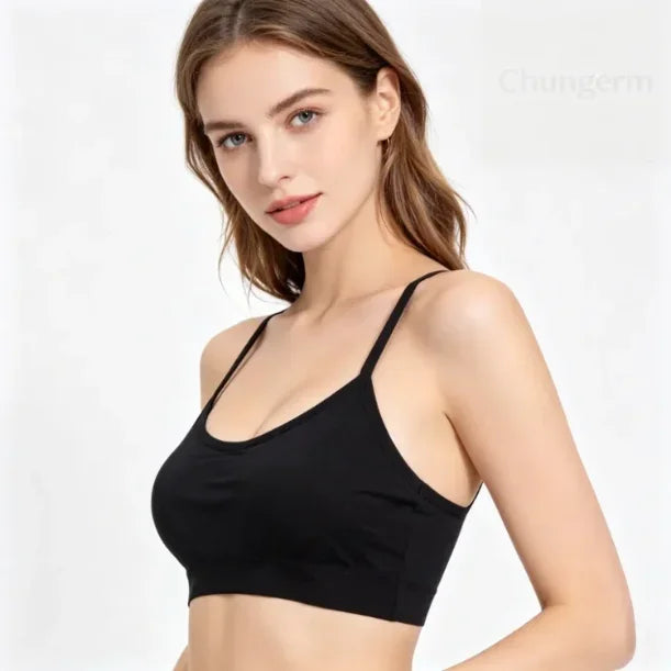 Ropa Interior Deportiva para Mujer, Top Corto sin Costuras para Yoga y Fitness, con Tirantes Anchos con Letras, Cómodo para Entrenamiento, sin Varillas