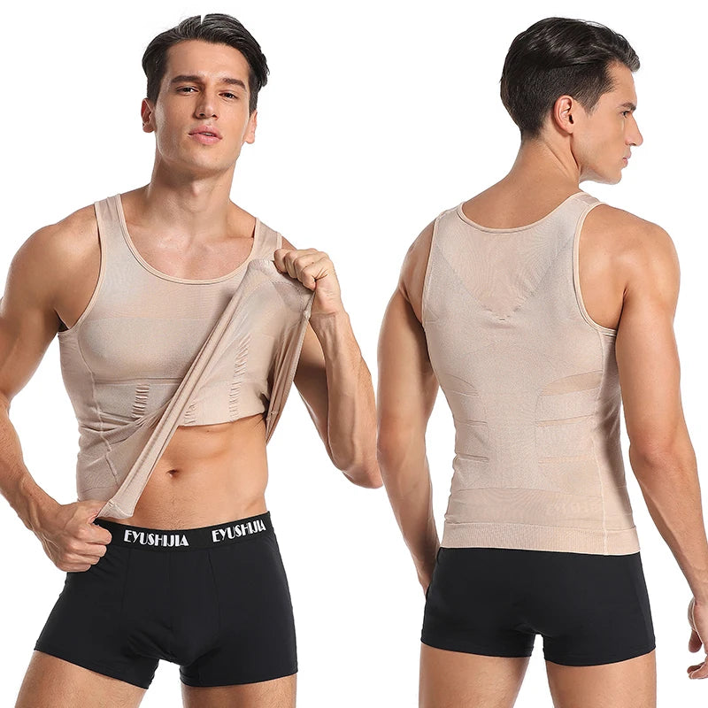 Chaleco moldeador de cuerpo adelgazante para hombre, camisa Abs para Abdomen, entrenamiento de gimnasio delgado, Control de barriga, camiseta sin mangas de compresión, ropa moldeadora sin mangas