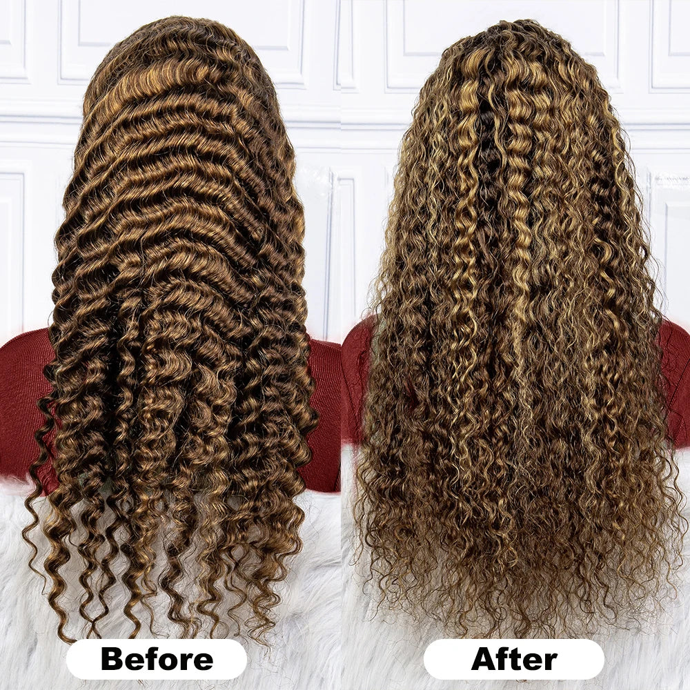 30/36 pulgadas 13x4 Hd peluca Frontal cabello humano Ombro resaltado onda profunda Piano 13x6 encaje Frontal Remy 100% pelucas de cabello humano 4x4 cierre