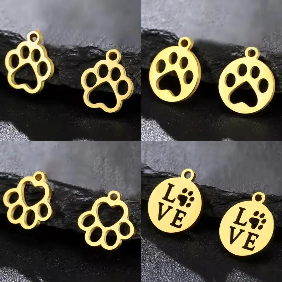 Cazador-abalorios de acero inoxidable con huella de pata de perro y gato, para hacer joyería DIY, bonito colgante de Animal para pulsera, pendientes y collar
