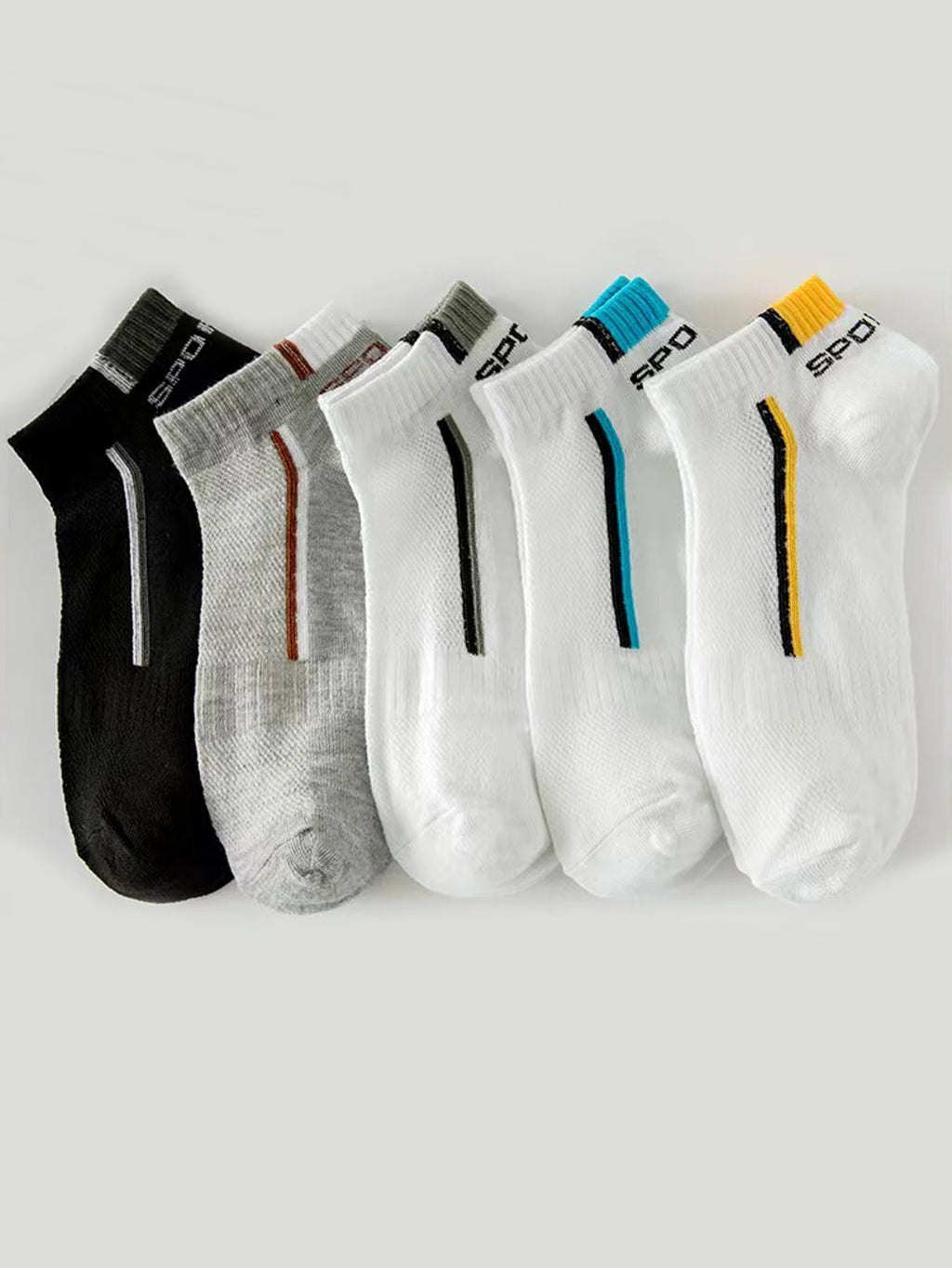 Calcetines náuticos antideslizantes para hombre, 5 pares de calcetines tobilleros con estampado de bloques para negocios y deportes, transpirables, resistentes al sudor, antiolor, cómodos