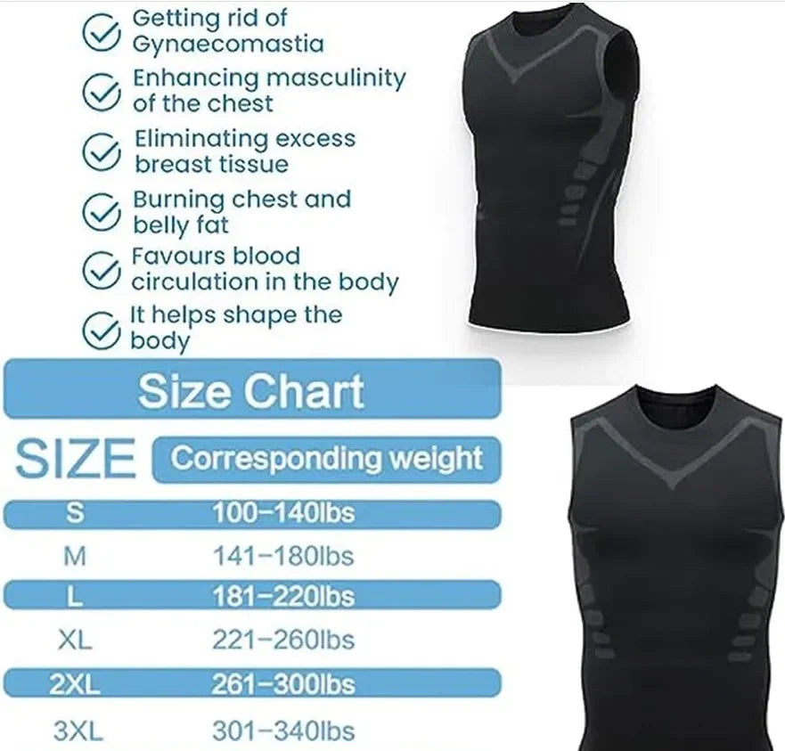 Chaleco adelgazante para hombre, camisa de compresión iónica, camiseta sin mangas moldeadora de cuerpo refrescante de seda helada, camisetas de Fitness de secado rápido con Control de barriga