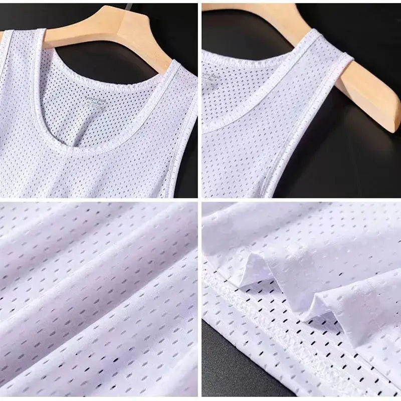 Camisetas sin mangas de malla de seda helada para hombre, camiseta sin mangas transparente para culturismo, chaleco de Fitness, camisetas musculosas de malla para hombre, 1 ud.