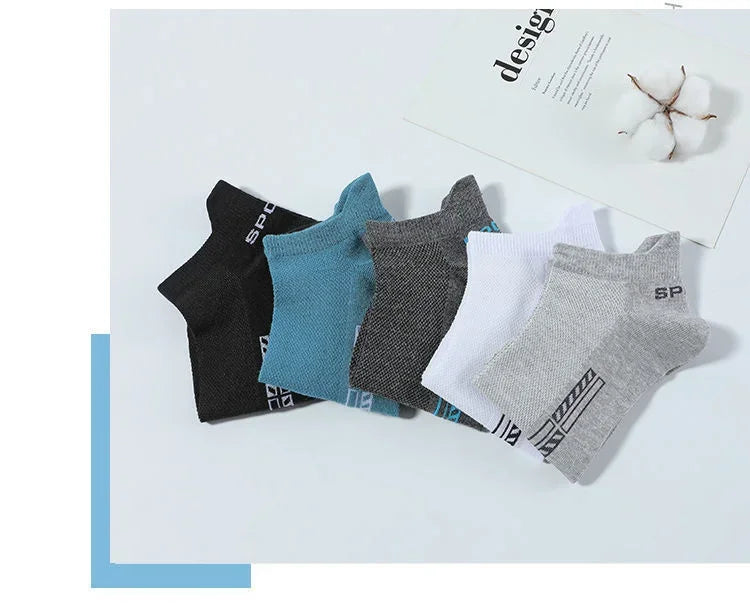 5 pares de calcetines tobilleros de alta calidad para hombre, calcetines deportivos de algodón transpirables, calcetines de malla informales atléticos de verano de corte fino corto Sokken talla 38-45