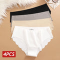 Braguitas de Seda de Hielo sin Costuras, 4 Piezas/Juego, Braguitas de Mujer de Color Sólido, Ropa Interior Elástica, Ultrafinas, sin Rastro, con Laterales Ondulados
