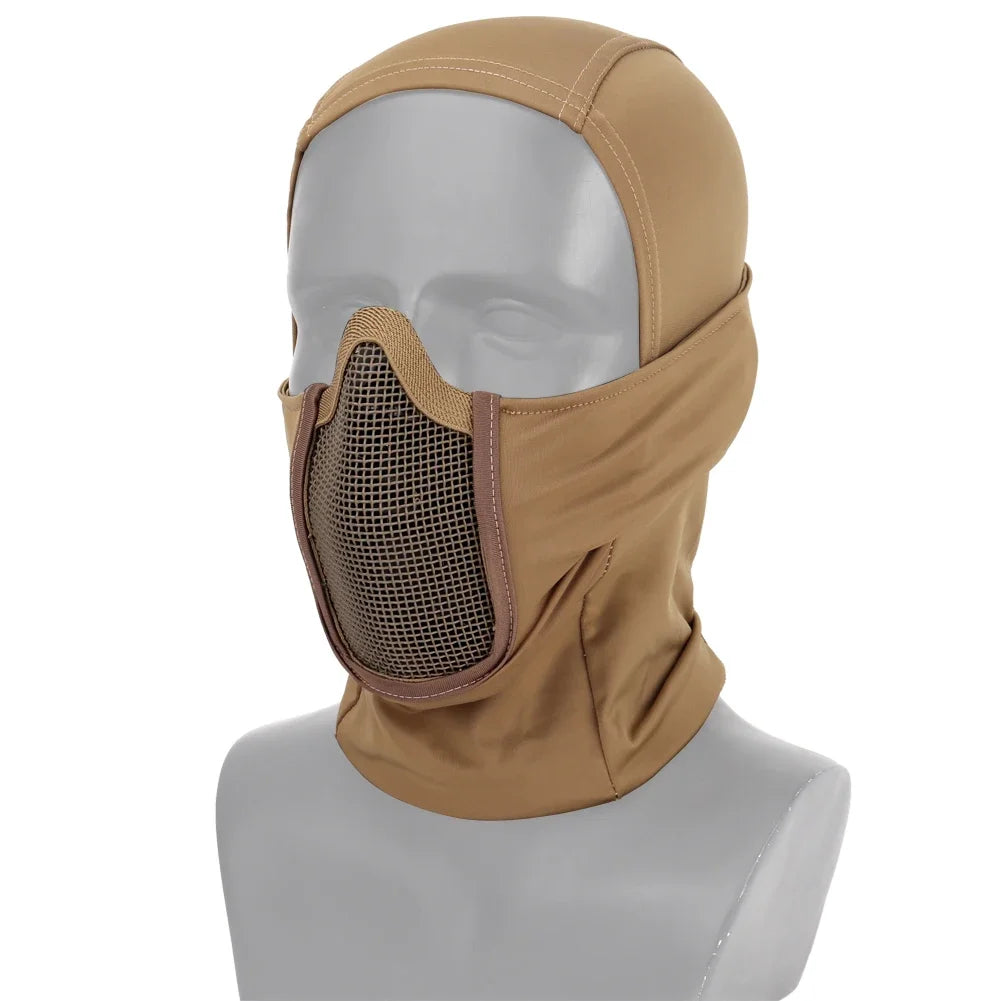 Pasamontañas Táctico de Malla para Airsoft y Paintball, Cubre Rostro Completo, Estilo Ninja, Capucha Metálica de Acero, Diseño Plegable