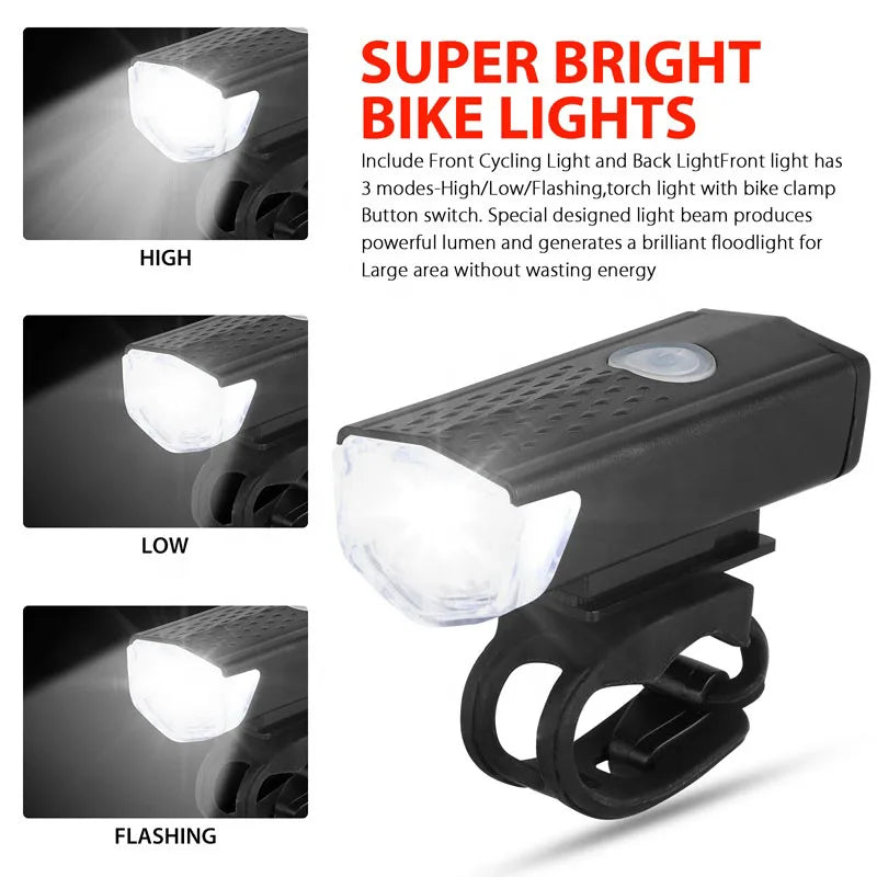 Juego de luces delanteras para bicicleta con luz trasera, recargable por USB, fácil de instalar, 3 modos, accesorios para bicicleta de carretera MTB