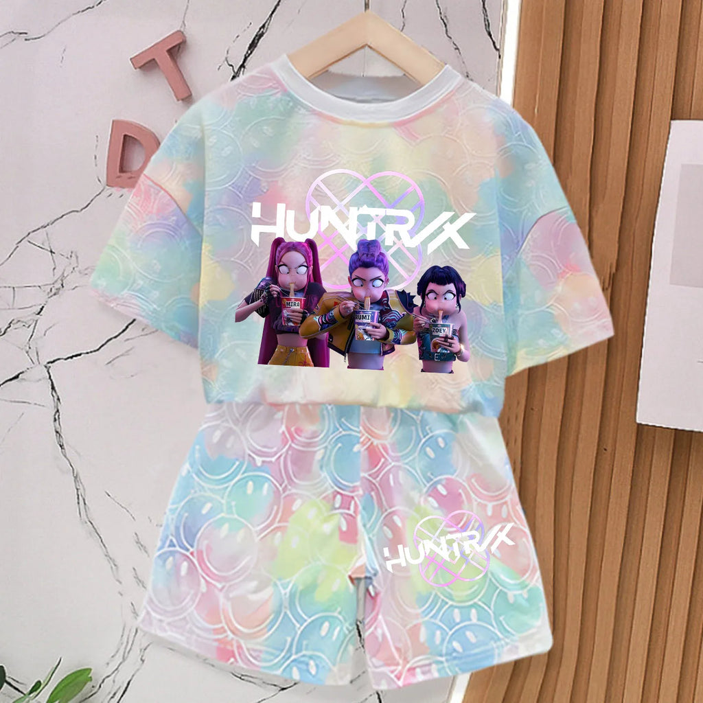 Nuevo Conjunto de Camisetas para Niñas, Ropa de Verano con Diseño Estampado, Moda de Dibujos Animados, Mangas Cortas Cómodas
