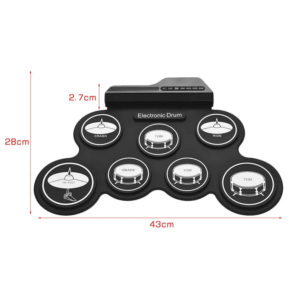 Rollo de mano de silicona plegable, tambor electrónico USB, Kit de almohadilla de práctica portátil con baquetas, Pedal de sostenido, novedad de 2022