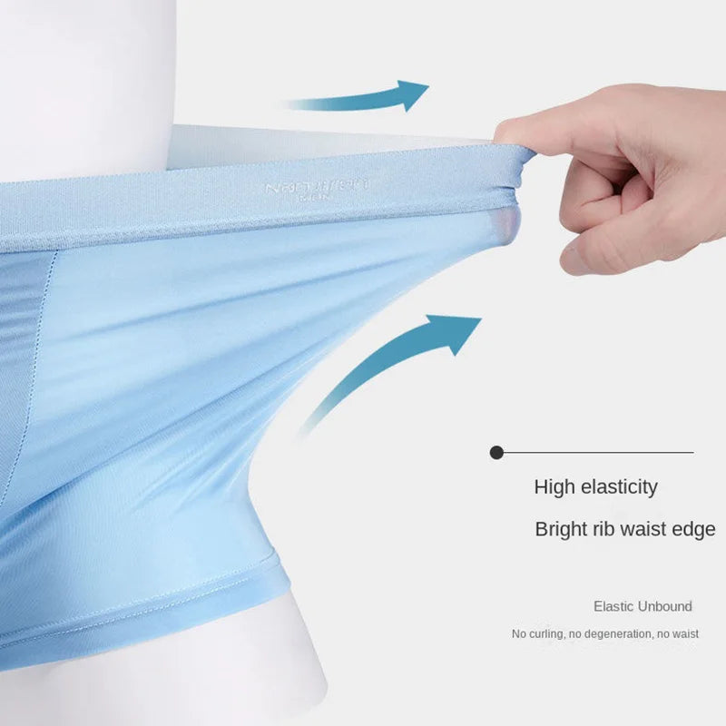 4 Uds Boxer Shorts ropa interior de seda de hielo para hombre calzoncillos masculinos transpirables bragas finas sexis lencería convexa en U lotes al por mayor L-6XL