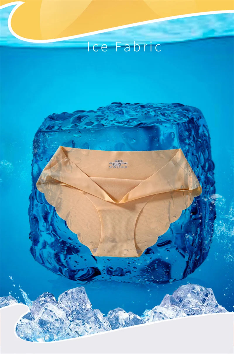 Braguitas de Seda de Hielo sin Costuras, 4 Piezas/Juego, Braguitas de Mujer de Color Sólido, Ropa Interior Elástica, Ultrafinas, sin Rastro, con Laterales Ondulados
