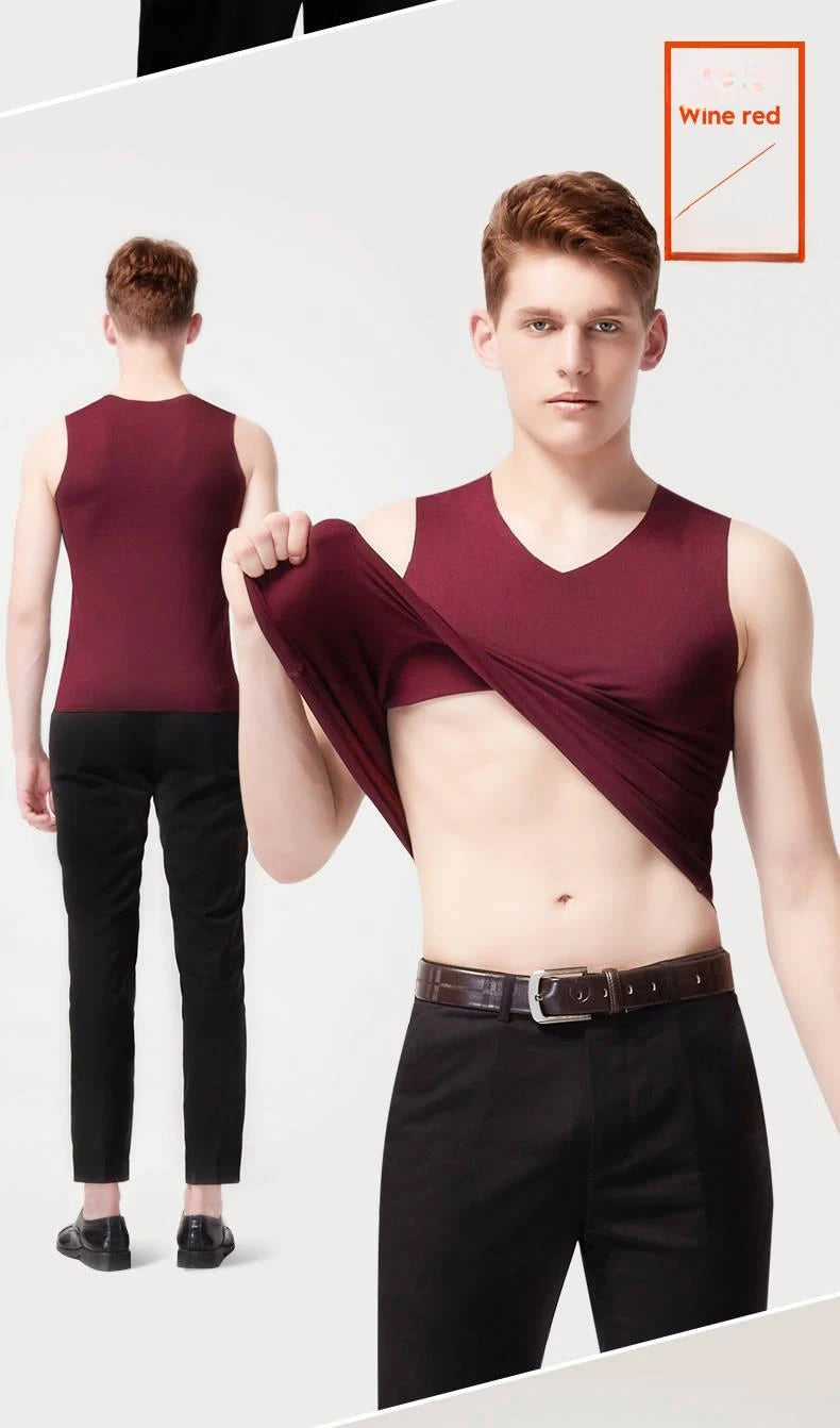 Ropa interior para hombre 37 °   Chaleco sin costuras de terciopelo de fibra calefactora para hombre, camisa de fondo cálida y delgada de invierno, ropa interior térmica de velocidad para hombre