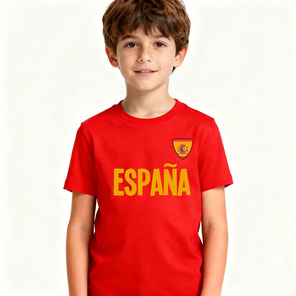 Camiseta ESPANA, ropa informal para la vida diaria de los niños españoles, cuello redondo, camiseta de algodón con estampado del emblema nacional