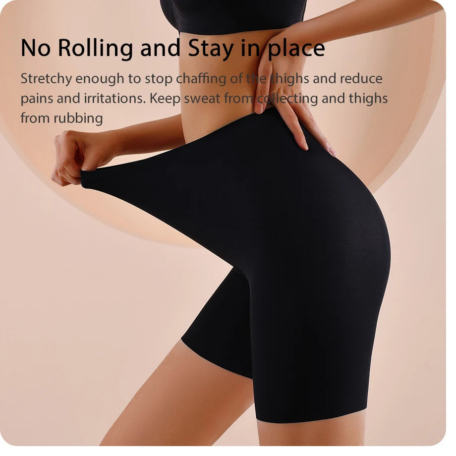 Pantalones cortos de cintura alta sin costuras para mujer, ropa interior deportiva, Bóxer, Control de barriga, elevación de cadera, seda de hielo, seguridad