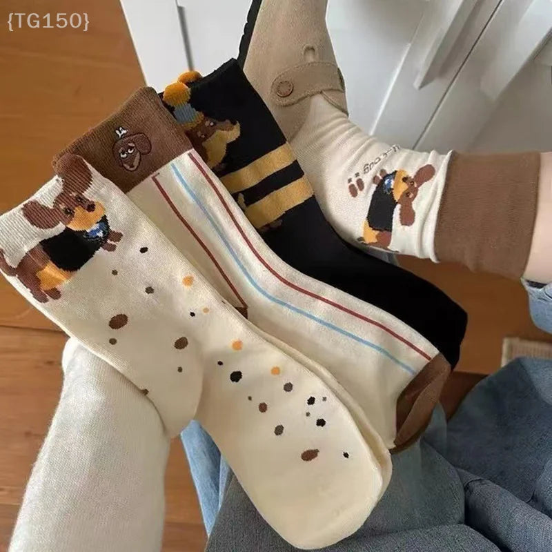 【N】 Calcetines divertidos de algodón con animales de perro salchicha, calcetines lindos y cálidos con estampado de dibujos animados de perro salchicha para otoño e invierno