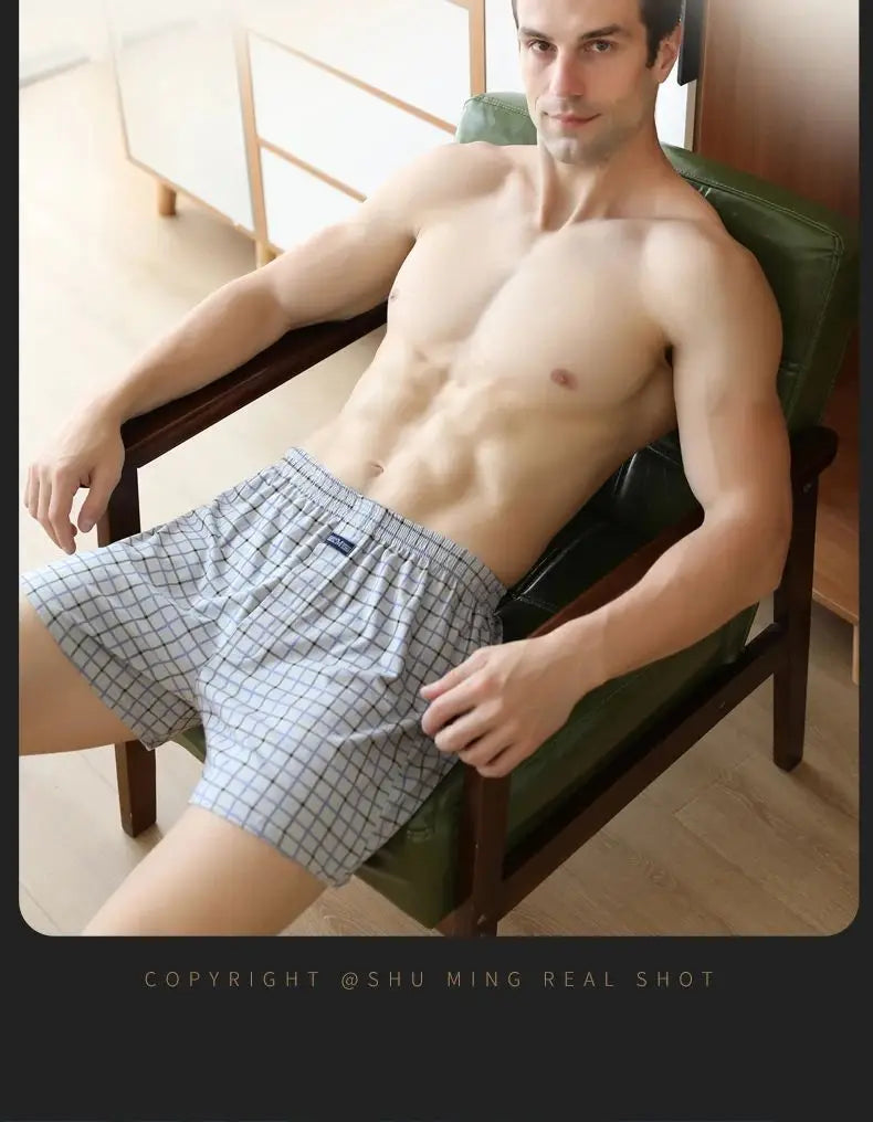 Pantalones Aro de talla grande M-3XL para hombre, ropa interior de celosía de algodón, pantalones cortos holgados de cintura alta para verano, pantalones cortos finos y transpirables para el hogar, calzoncillos con bolsa