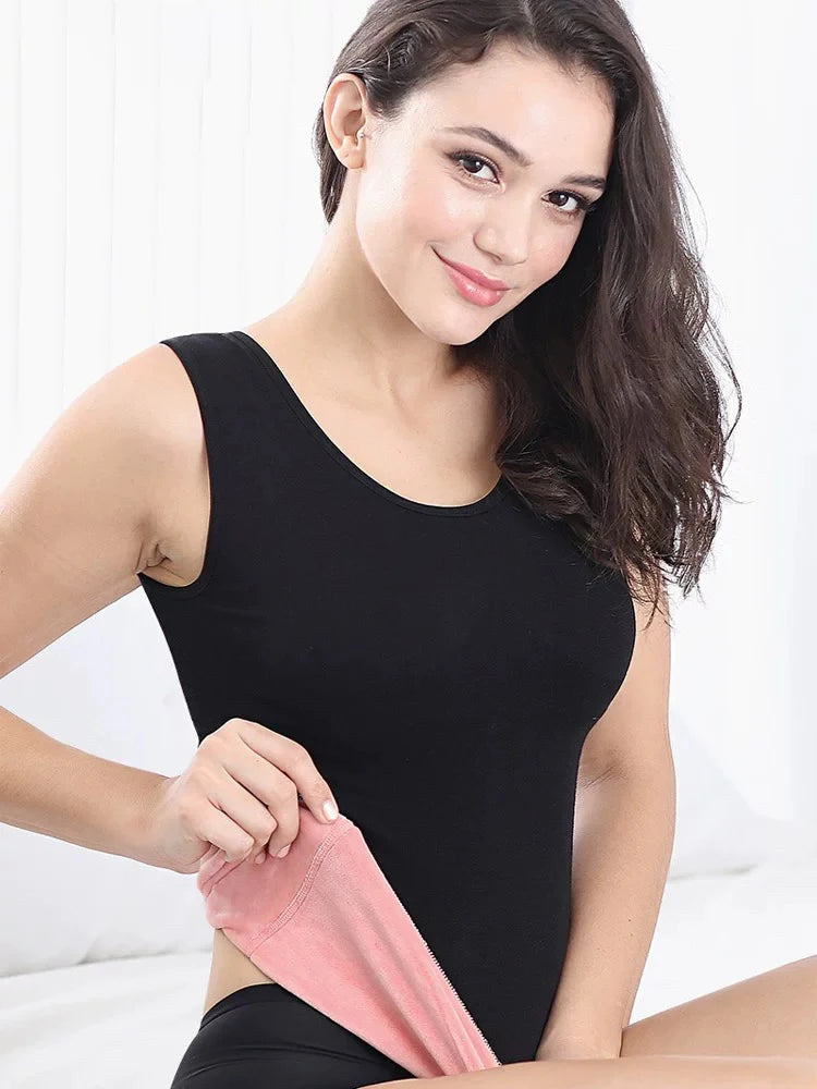 Ropa interior térmica de invierno para mujer, Top sin costuras, camisa de terciopelo, chaleco sin mangas, camiseta interior cálida para mujer, lencería Sexy de Color sólido