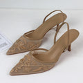 Sandalias de tacón alto de marca de lujo para mujer, zapatos de vestir de novia con bordado de malla, elegantes y puntiagudos, para fiesta de noche y boda