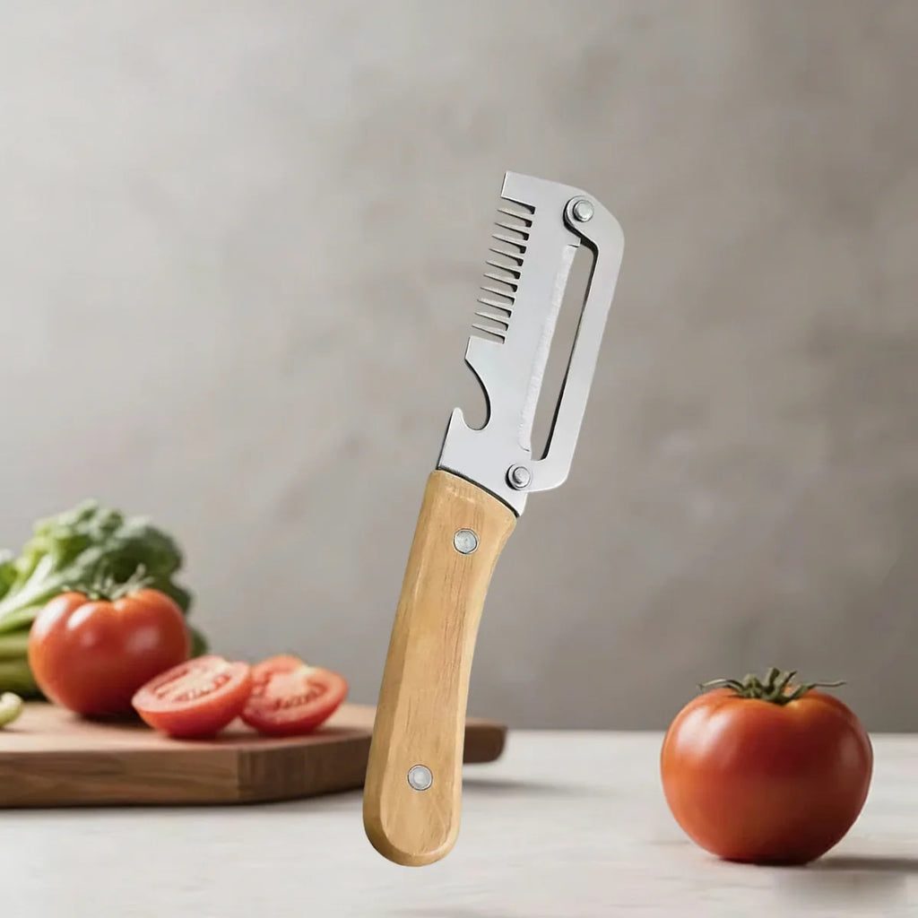 Pelador de Cocina de Acero Inoxidable con Mango de Madera para Pelar y Rebanar Frutas y Verduras, Utensilio de Cocina
