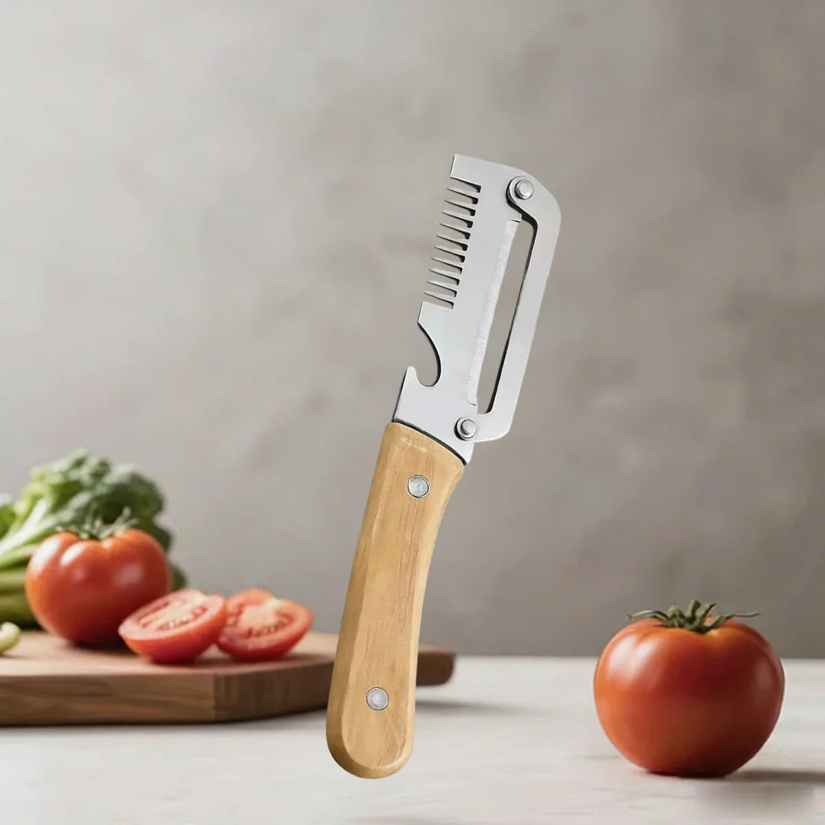Pelador de Cocina de Acero Inoxidable con Mango de Madera para Pelar y Rebanar Frutas y Verduras, Utensilio de Cocina