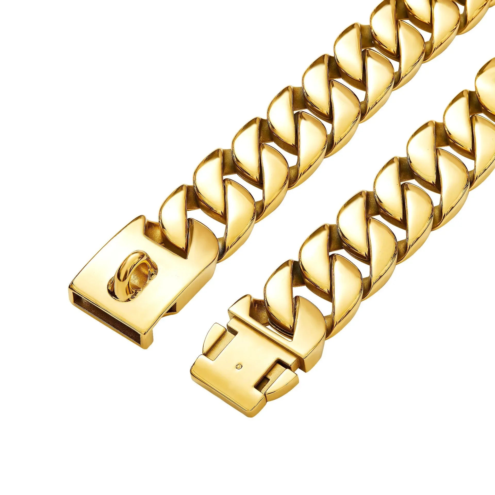 Collar de perro de oro fundido de acero inoxidable fuerte de 32mm, Collar con hebilla sólida, cadena para perro grande de lucha contra el bulto