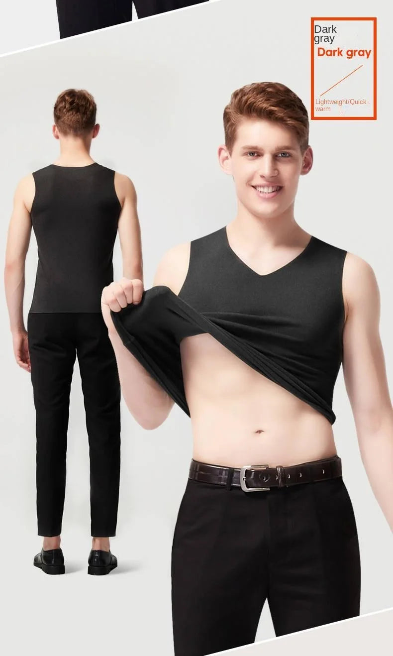 Ropa interior para hombre 37 °   Chaleco sin costuras de terciopelo de fibra calefactora para hombre, camisa de fondo cálida y delgada de invierno, ropa interior térmica de velocidad para hombre