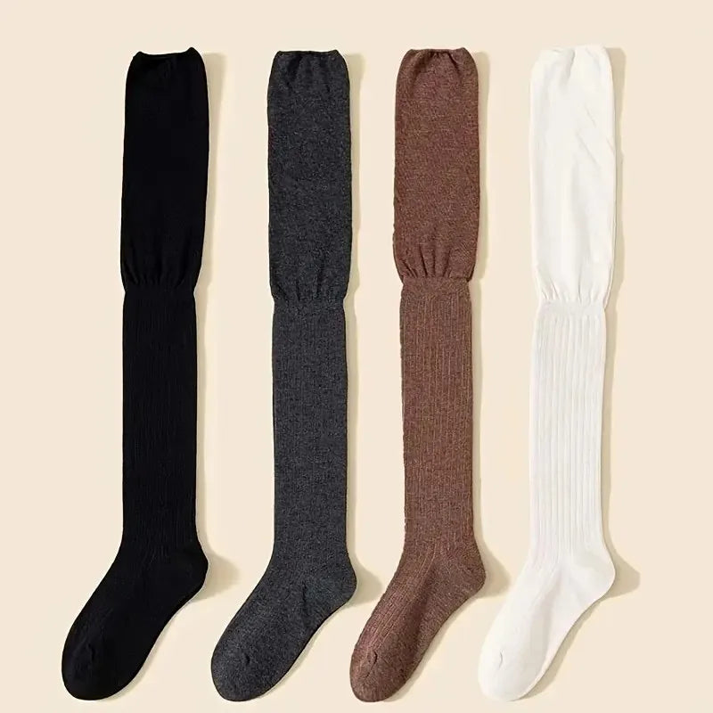 1/4 pares de calcetines hasta la rodilla de Color sólido para mujer, calcetines de Botas Largas informales de alta elasticidad, transpirables, cómodos, adecuados para todas las estaciones