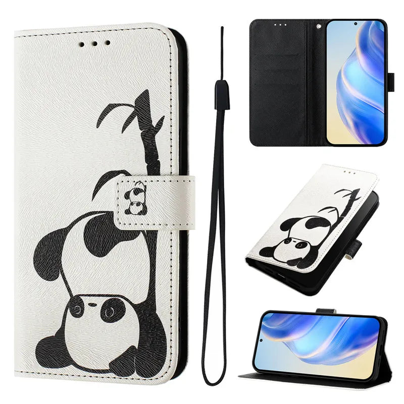 13 Funda de teléfono de cuero para iPhone 13 12 Mini 11 Pro 13Pro 12Pro Max 11Pro Coque Flip Cover Wallet fundas pintadas magnéticas gato oso