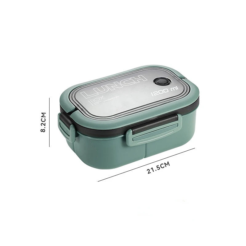 Fiambrera Bento de 2 capas con cuchara y tenedor para niños, contenedores de comida de Microwae de alta capacidad, portátiles, a prueba de fugas, para oficina y Camping, 1200ML