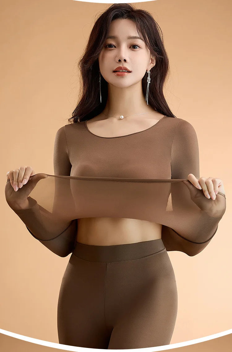 Ropa interior térmica para mujer, camisa de fondo para otoño e invierno, camiseta de manga larga, Top térmico fino, L-XL de piel térmica para mujer