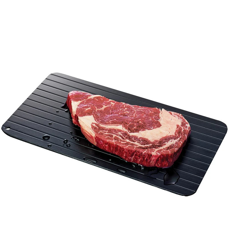 LMETJMA Bandeja de descongelación rápida, bandeja de descongelación de alimentos de aleación de aluminio, bandeja de comida de pescado y carne congelada con cepillo, herramientas para carne KC0044