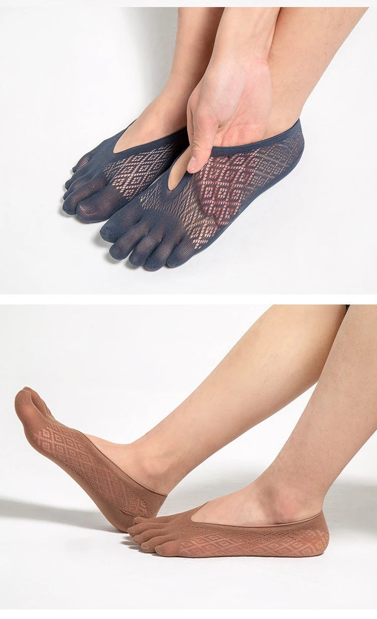 1/5 Pares de Calcetines Invisibles de Verano para Hombre, Calcetines de Cinco Dedos, Finos, de Terciopelo, Antideslizantes, Transpirables, Elásticos, de Seda Suave
